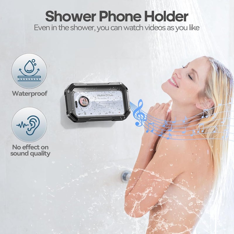 KDD Shower Phone Holder Waterproof - 360° Rotation Detachable Phone Case, Fully Enclosed High Touch Sensitive Design Wall Phone Mount Stand, Bathroom Mirror Bathtub Accessories for 4-6.7” Cellphones - Image 2